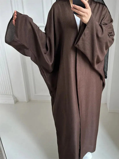 Eid Open Solid Color Batwing Abaya Dubai 2024 Modest Kimono Muslim Kaftan Dresses Abayas for Women Islam Kebaya Caftan Femmes