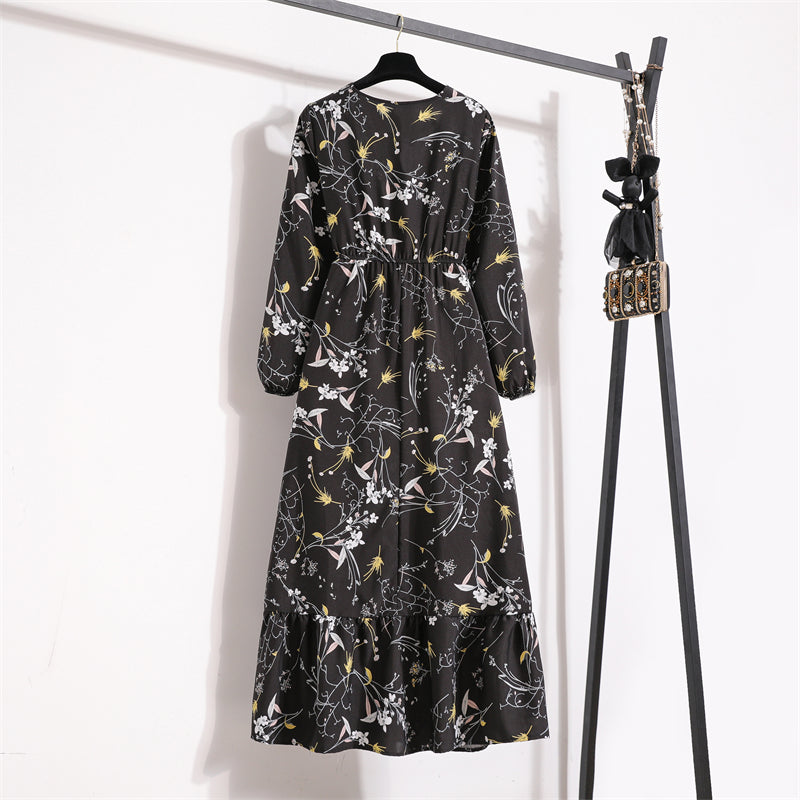 Frühling Sommer Frauen Maxi Kleider Casual Volle Hülse Floral Gedruckt Oansatz Frau Bohe Strand Party Lange Kleid Mujer Vestidos