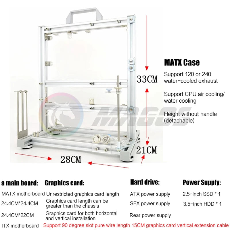 Open Computer Chassis DIY Creative Aluminum Frame Air Water Cooler 360 MOD ATX/ ITX / MATX Frame Desktop Case.