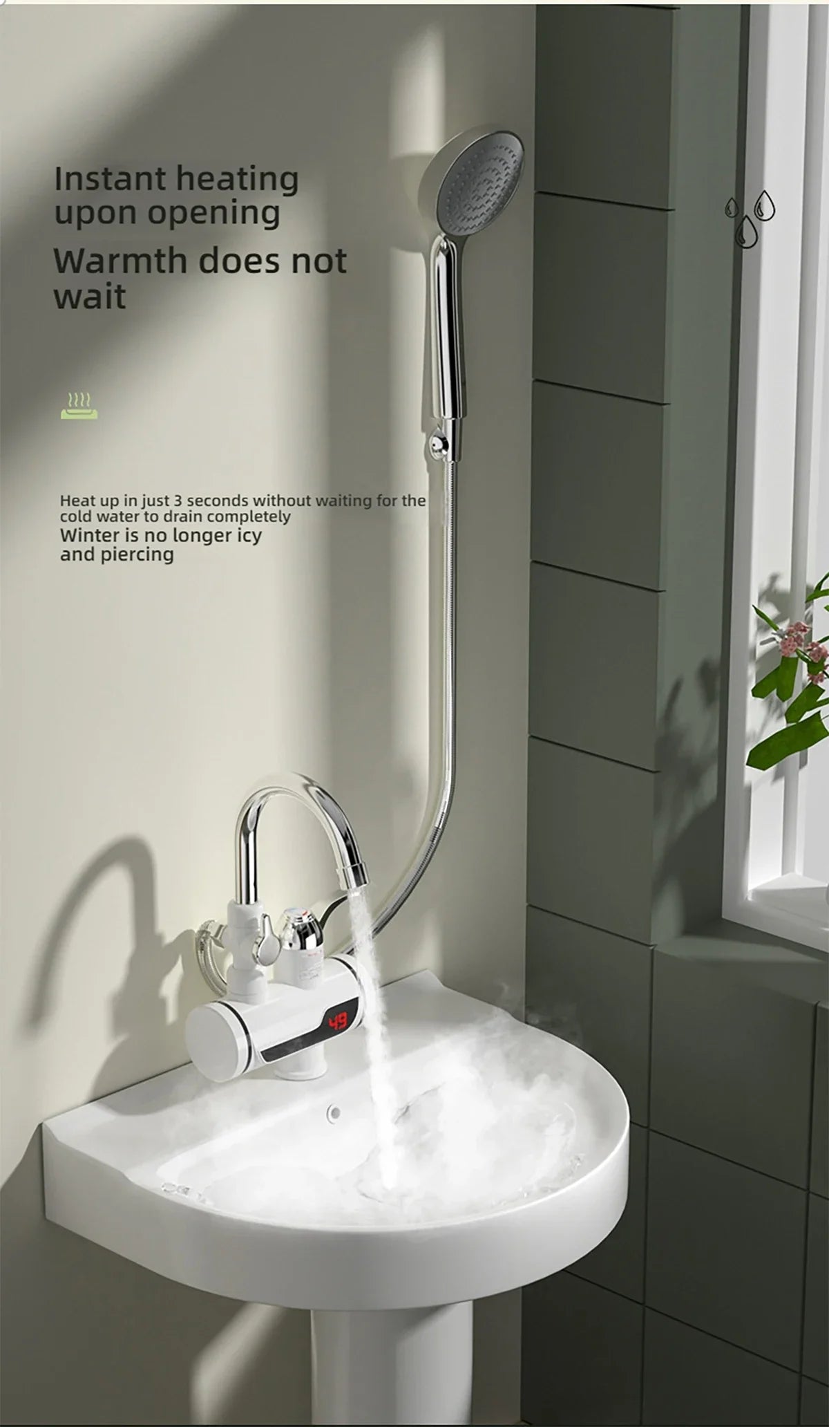 Electric Hot Cold Mixer Tap 3000W Instant Heating Faucet 360 Degree Rotation Fast Heating Tap Digital Kitchen Bathroom Supplies