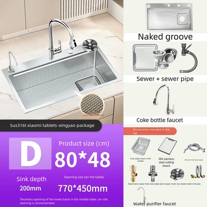 Kitchen Sink 316L Food Grade Stainless Steel Large Single Slot Wash Dish and Wash Vegetable Basin Homeuse Undercounter Bowl