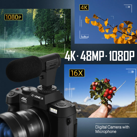 NBD 4K Digital Cameras for Photography 48MP Camera with Microphone  3-Color Filter Video Camera with Wide-Angle&Macro Lens.