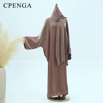 Two Piece Muslim Sets for Women Luxuru Dubai Hijab Abaya Dress Ramadan Saudi Arabia Modest Clothing Islamic Solid Church Outfits.