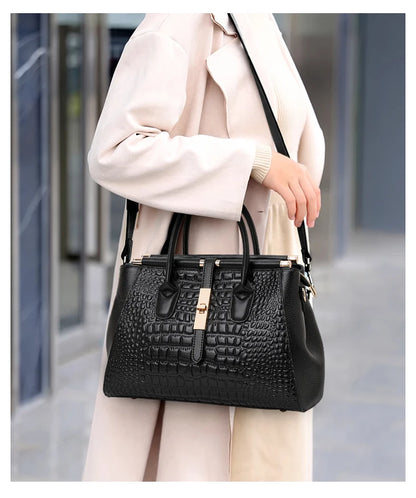 Aidrani Genuine leather women's handbag, fashion crocodile pattern design, high-end luxury cowhide bag large capacity.