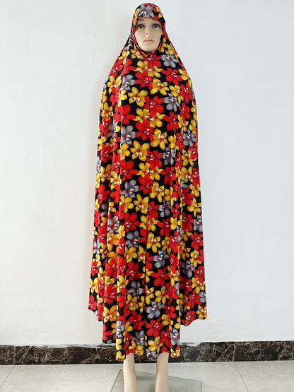 6XL  Muslim Womens Hooded Abaya African Sleeveless Prayer Garment Kaftan Dress With Hijab Floral Dubai Saudi Robe Ramadan