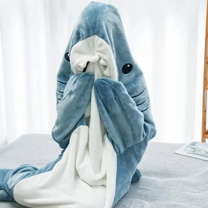 Shark Cartoon Sleeping Bag Adult Pajama Hooded Warm Flannel Blanket Funny Homewear Super Soft Onesie Sleeping Bag Winter Warm.