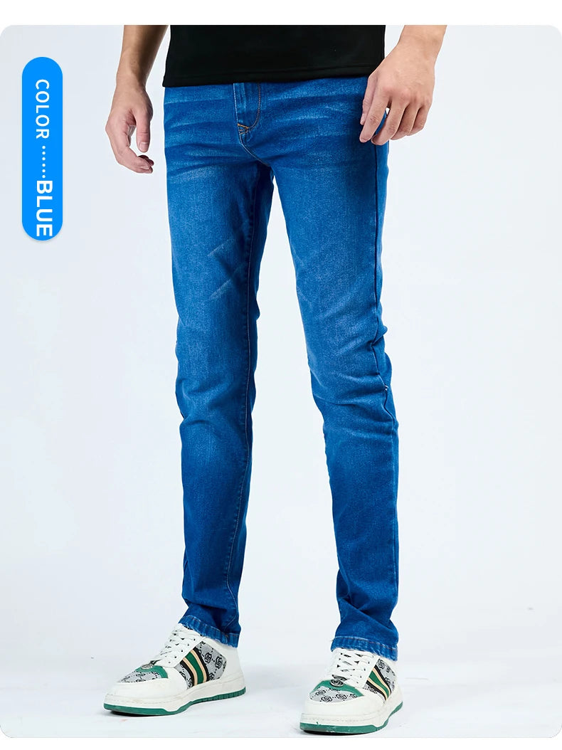 2025 Autumn Men's White Slim Fit Straight Jeans Casual Stretch Denim Pants Comfortable Fashion Streetwear Male Brand Clothing.