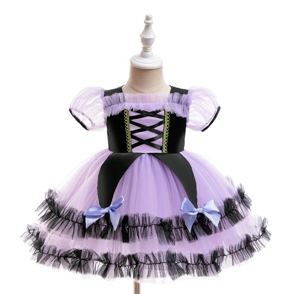 Kleinkind Halloween Kostüm Mädchen Cosplay Hexe Kürbis Skelett Druck Bowknot Kleid Kinder Festival Party Performance Kleidung