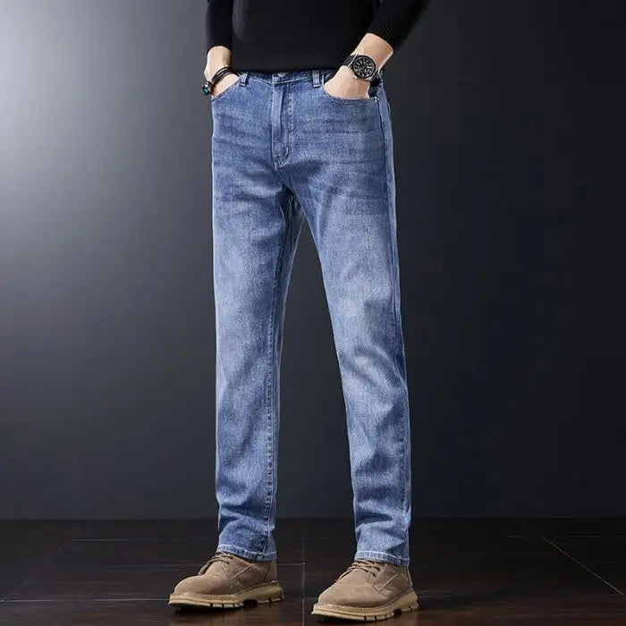 2025 Casual Jeans Young Men's Korean Style Business Straight Jeans Stretch Denim Pants Trousers Slim Fit Classic Cowboys Jeans