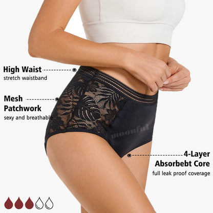 High Waist Period Underwear Lace Mesh Menstrual Panties Women Menstrual Cycle Absorbent Underwear Girl Panties for Monthly.