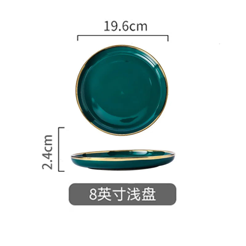 High-end Green Ceramic Plate Home Porcelain Dinner Plate Exquisite Ceramic Bowl Custom Large Size Fish Plate Kitchen Accessories.