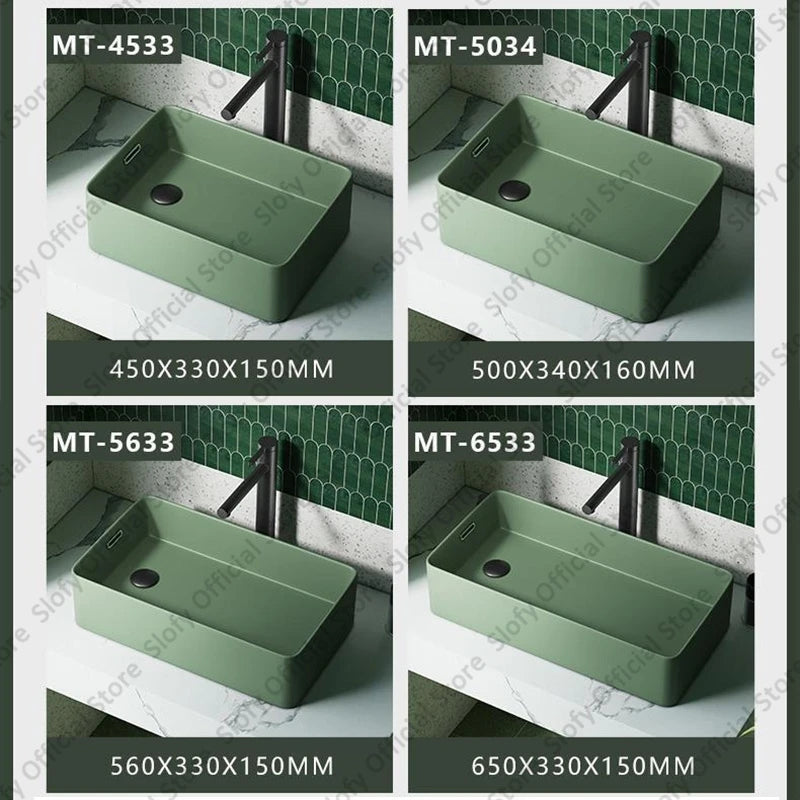Grünes Haushalts-Hotel-Badezimmerwaschbecken, einfaches künstlerisches Keramik-Waschbecken über der Theke, Sockelwaschbecken, Balkon, Waschmaschine, Waschbecken