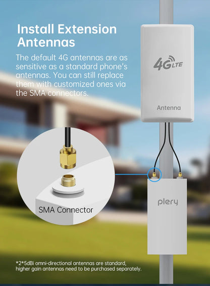 Plery IP66 CAT4 AX300 4G Router WiFi6 Outdoor Router For IP Camera/CPE 300Mbps Global LTE Router POE/DC Power 2*5dBi Antennas.
