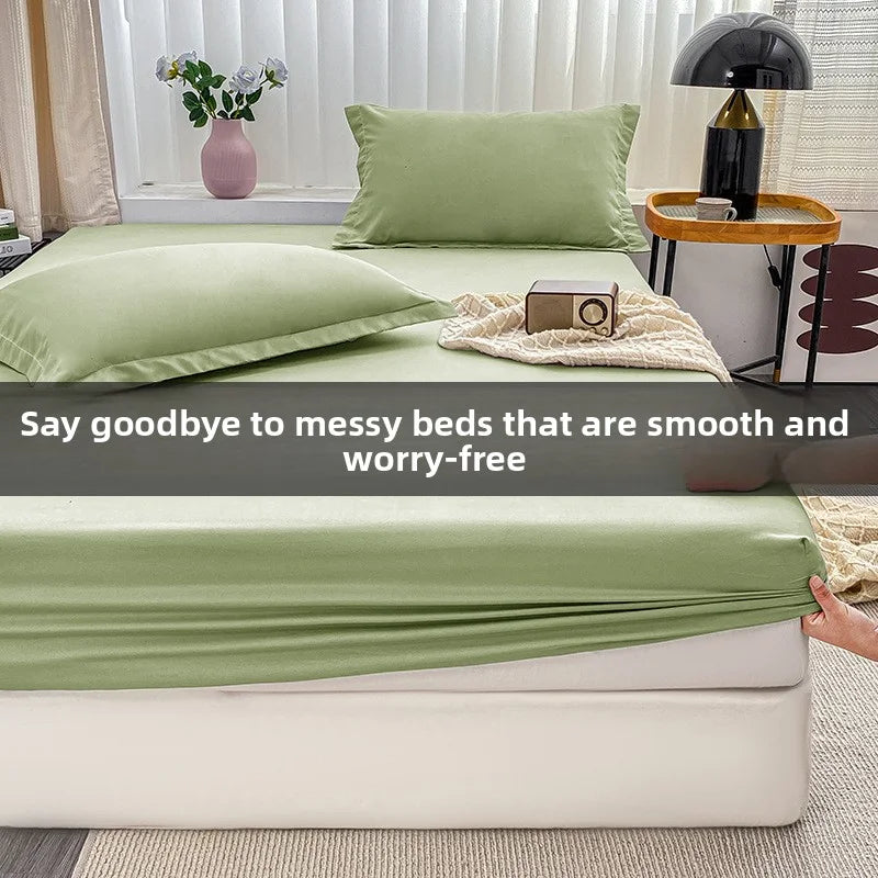 1Pc Fitted Bed Sheet With Elastic Band Solid Color Anti-slip Adjustable Mattress Cover for Single Double (No Pillowcase）.