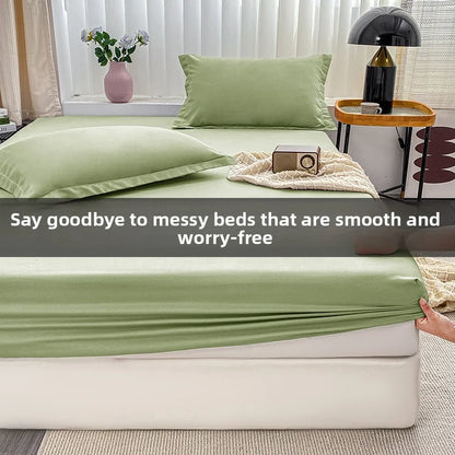 1Pc Fitted Bed Sheet With Elastic Band Solid Color Anti-slip Adjustable Mattress Cover for Single Double (No Pillowcase）.