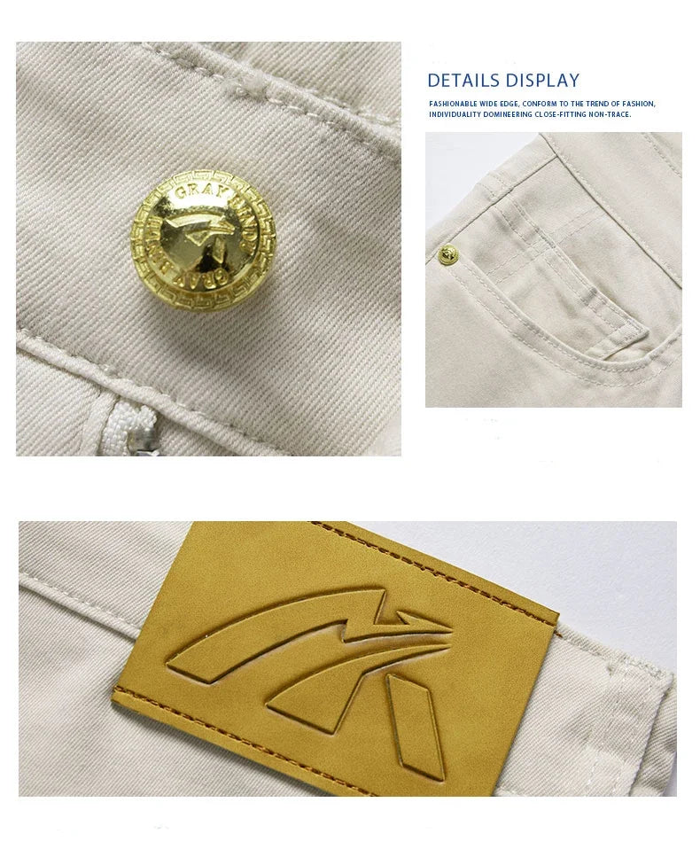 2024 New Summer Thin Men's Straight Denim Cotton Stretch Creamy-white Jeans Classic Business Pants Fashion Trousers Male Brand
