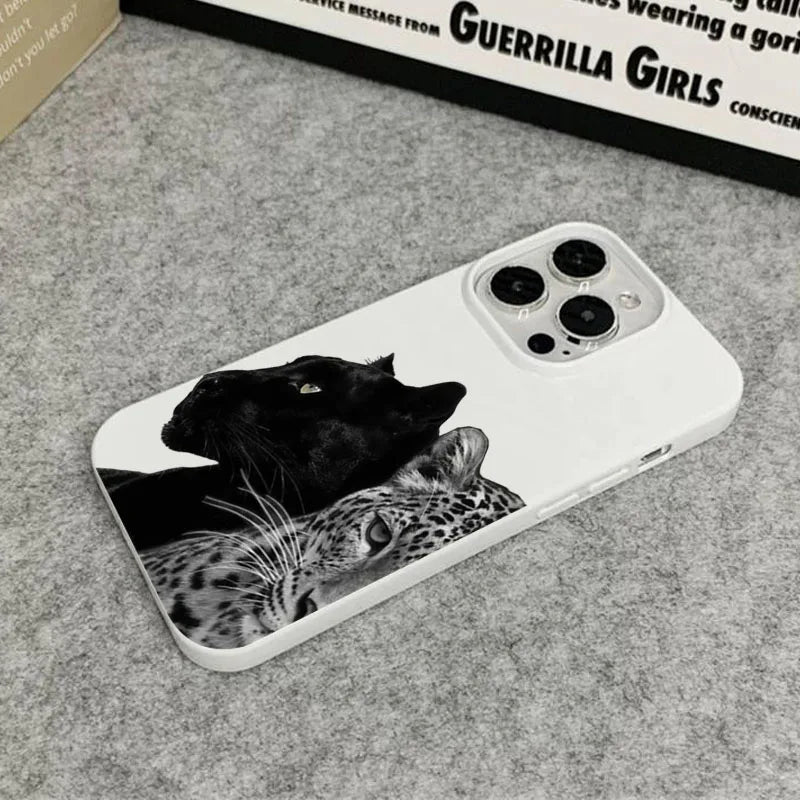 Black and Gray Leopard Pattern Soft Phone Case For iPhone 16 15 Plus 14 13 12 11 17 Air Pro Max Cover Shockproof Bumpers Fundas.