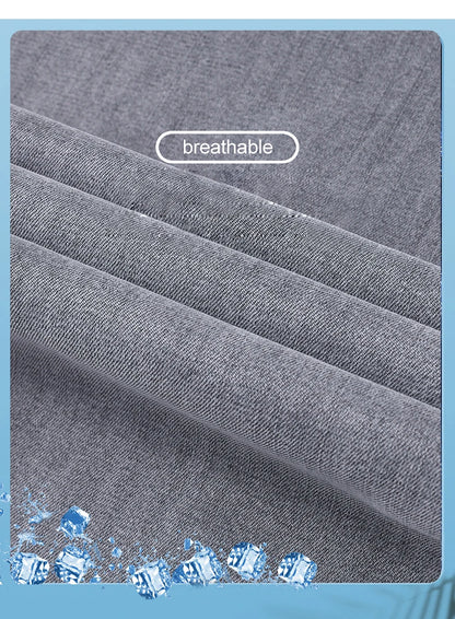 Summer Thin Men's Loose Straight Jeans Lyocell Soft Drape Business Casual Trousers Classic Smoke Gray Brand Ice Silk Pants.