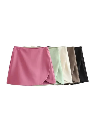 Women Fashion Pareo Style Shorts Skirts Vintage High Waist Side Zipper Female Skort Mujer.