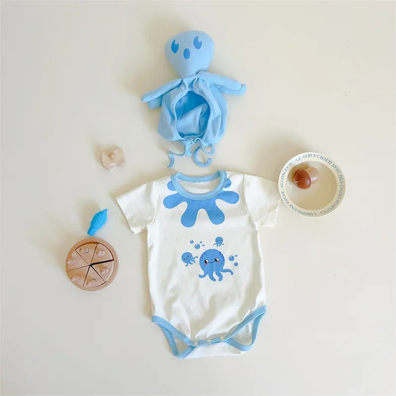 Lustige Oktopus Sommer Baby kleidung koreanische neue Jungen Mädchen einteiligen Stram pler schönen Bodysuit Säugling Baumwolle kurzen Overall