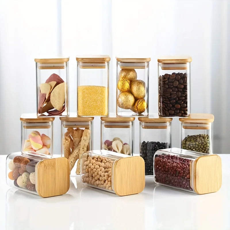 1/2/4/8pcs, 10oz Glass Jars With Airtight Lids, Candy Jars, Food Storage Containers With Bamboo Lids, Clear Jars.