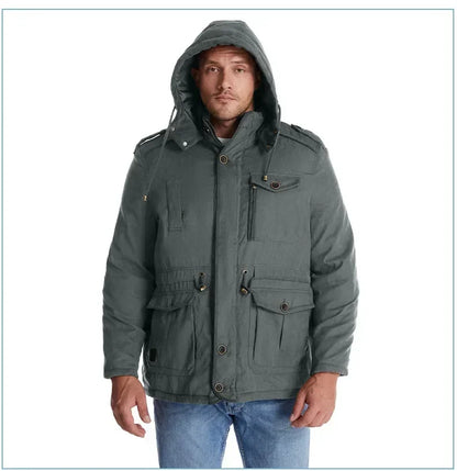 Men's Jacket WINTER USA SIZE Large SIZE Lamb Fleece JACKETS Hooded Cotton Thickened Multi Pocket Casual Mid length Coat