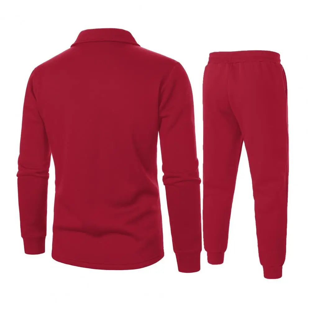 Men Two-piece Suit Set Winter Thick Warm Casual Suit Outfit Long Sleeve Coat Long Trousers Set Fashion Men's Activewear Outwear.