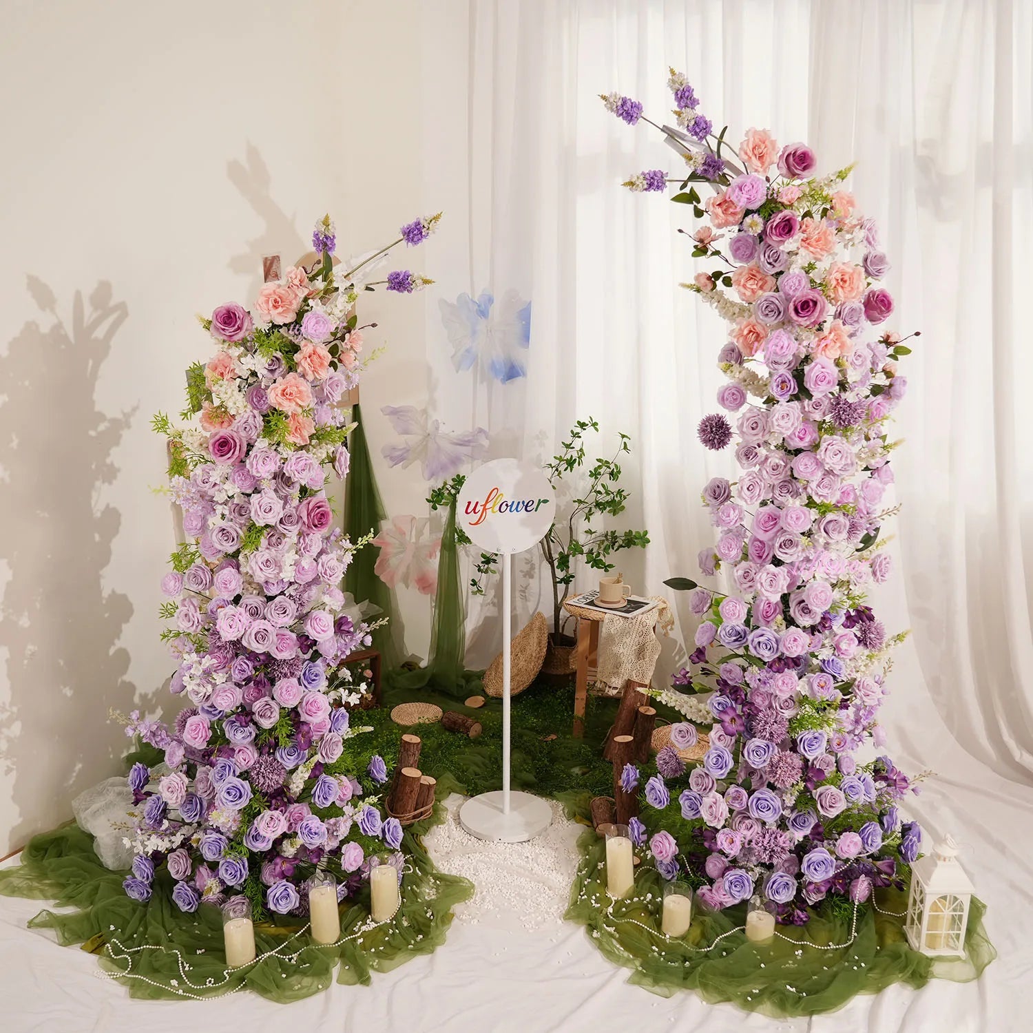 Uflower Gradient Lila Rose Blumenbogen Künstliche Dekorationen für Hochzeit Hintergrund Event Party Blumenarrangement Horn.
