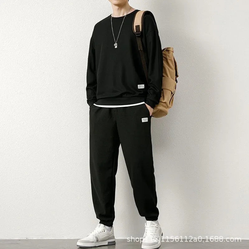 Loose Men's Long Sleeve Hoodie And Pants Set Spring Autumn New Style Casual Sports Youth Loose Fit Male Fashion Outfit.