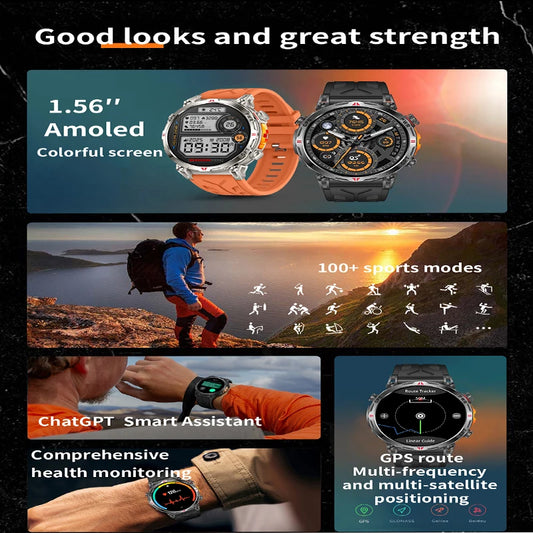 2025 GPS Sports Smart Watch GPT AMOLED 1.56 inch 488 * 488 Heart Rate Blood Oxygen Blood Pressure Monitoring 3ATM Smartwatches.