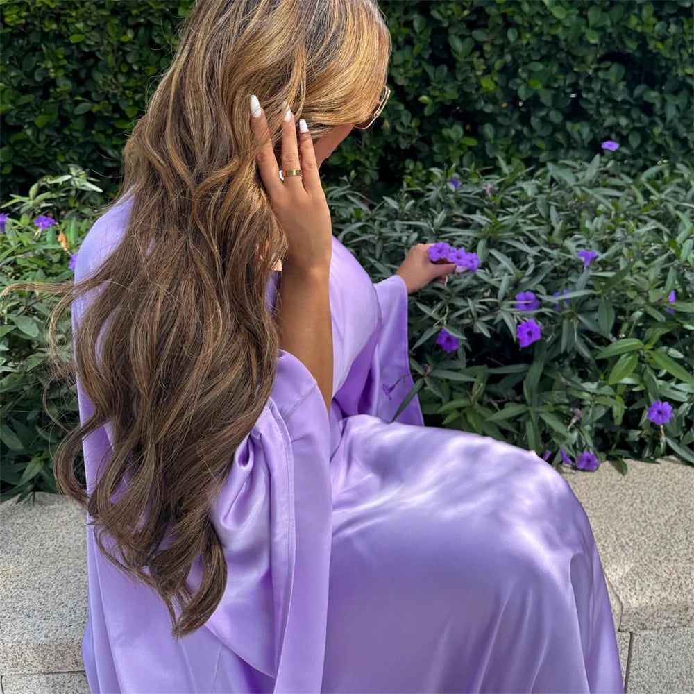 Eid glänzende Fledermaus Satin Abaya Dubai Luxus muslimische Abayas für Frauen Maxi Kaftan Kleid islamische Kleidung Kaftan Marocain Femme.