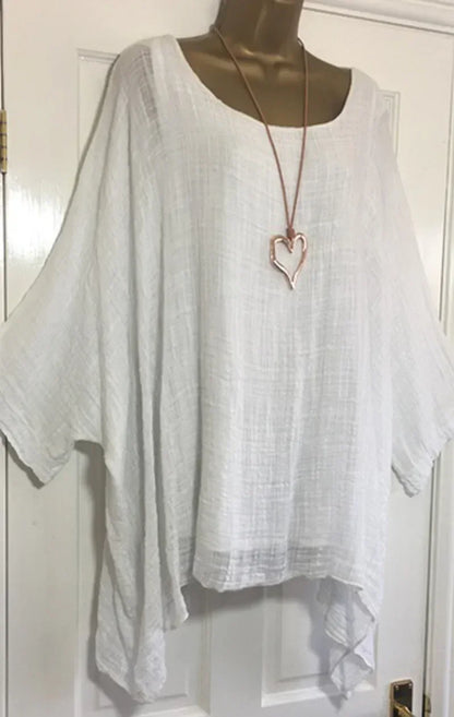 2024 Women t-shirts Plus Size 5XL T-Shirt Linen O Neck Casual Loose Shirt Summer Autumn New Solid Batwing Long Sleeve.