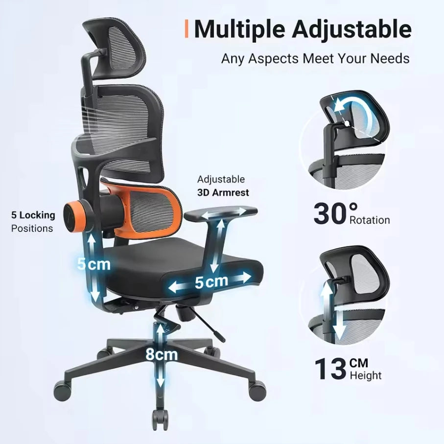 NEWTRAL NT001 Ergonomischer Bürostuhl mit adaptiver Lordosenstütze, Armlehne und Verstellbare Kopfstütze, Schreibtischstuhl aus Mesh für Büro