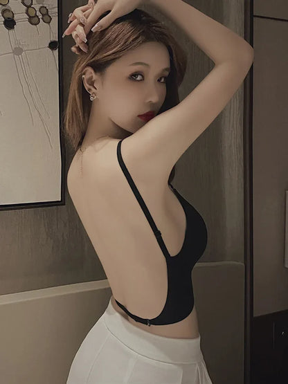 2024 Invisible Push Up Bra Backless Sexy Women Bras Low Cut Plunge Brassiere Open Back Wedding Underwear Seamless Lingerie.