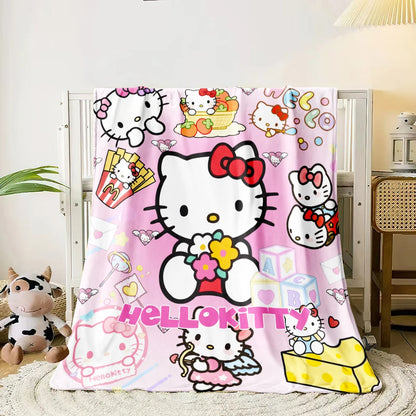 Sanrio HelloKitty Cute HD Printed Flannel Thin Blanket.Four Season Blanket.for Sofa,beds,living Rooms,travel Picnic Blanket Gift.