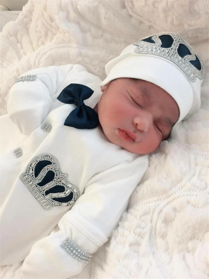 5pcs Handmade DIY Vinyl Name Personalized Baby Girl Newborn Jewels Crown Pink Take Me Home Layette 5 Piece Deluxe Gift Set