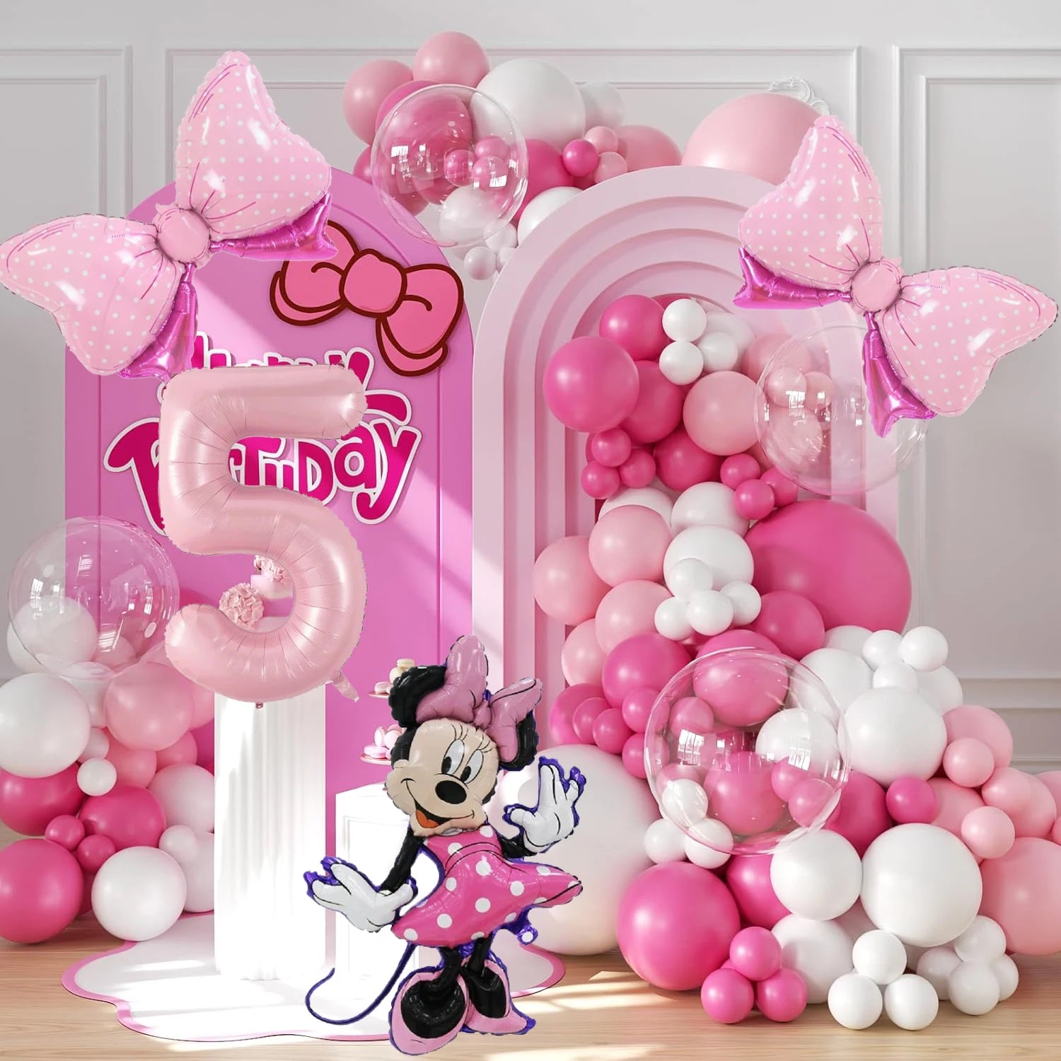 128PCS Minnie Maus Rosa Schleife Aluminium Form Ballon Girlande Bogen Set Mädchen Prinzessin Geburtstag Party Baby Dusche Dekoration Lieferungen.