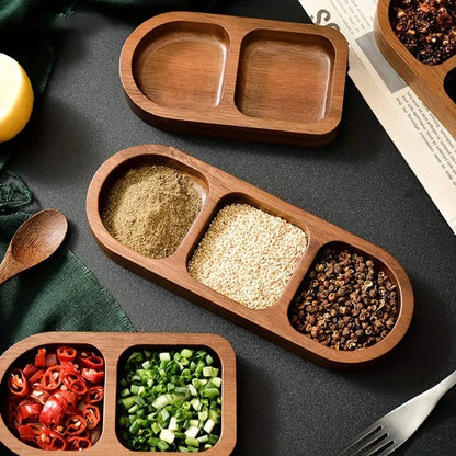 Seasoning Wood Snack Plate with Compartments 2/3/4 Grids Fruit Snacks Food Storage Trays Sauce Plate Kitchen Accessories 일본 주방용품.