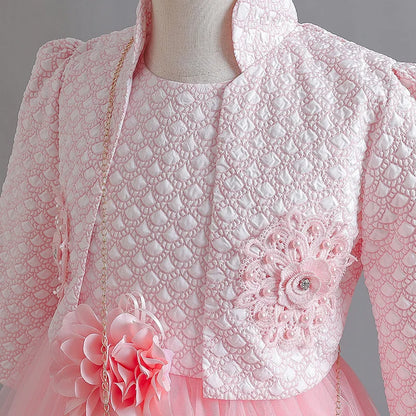 Neues Mädchenkleid, zweiteiliges Set, 3–10 Jahre alt, wunderschönes Weihnachts-Performance-Kleid, Herbst-Party-Abschlussballkleid für Mädchen.