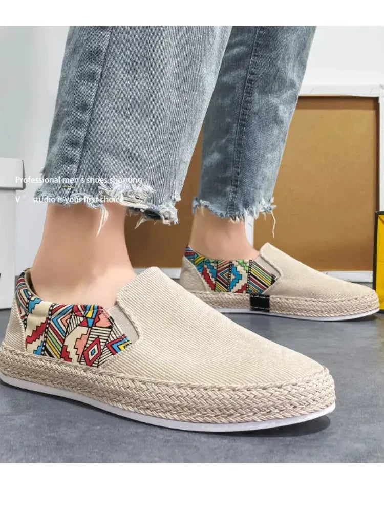 2023Men Turnschuhe Casual Sommer Low-top Cord Schuhe Fischer Schuhe Faul Schuhe Slip-on Tuch Schuhe Trendy männer Schuhe.