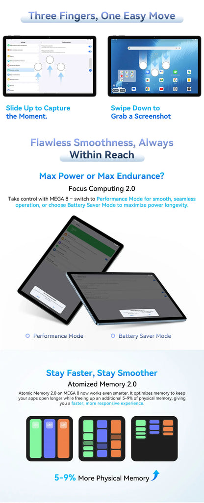 Blackview MEGA 8 Tablet 13‘’ 2K FHD Display, Octa Core T620 Android 15, 12GB RAM, 512GB ROM, 50MP + 13MP Camera, 11000 mAh