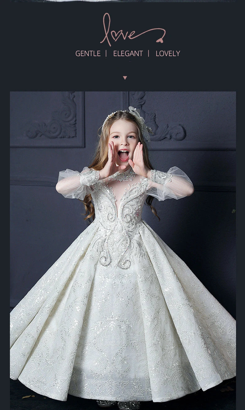 Mädchen Erstkommunion Kleid Blumen mädchen Hochzeit Pailletten Kleider für Kinder Klavier Leistung Vestidos Kinder Festzug Ballkleid.