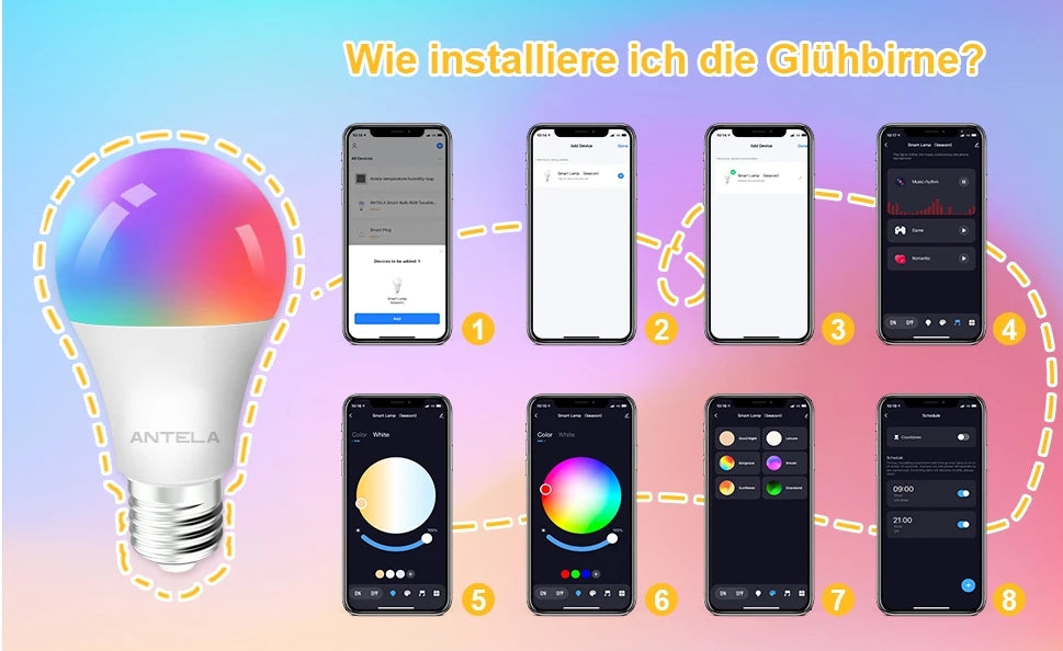 LED-Glühbirne E27 Bluetooth 9W 806LM Smart LED dimmbare Glühbirne, warmweiß (2700K) kaltweißes (6500K) Licht, 2St.