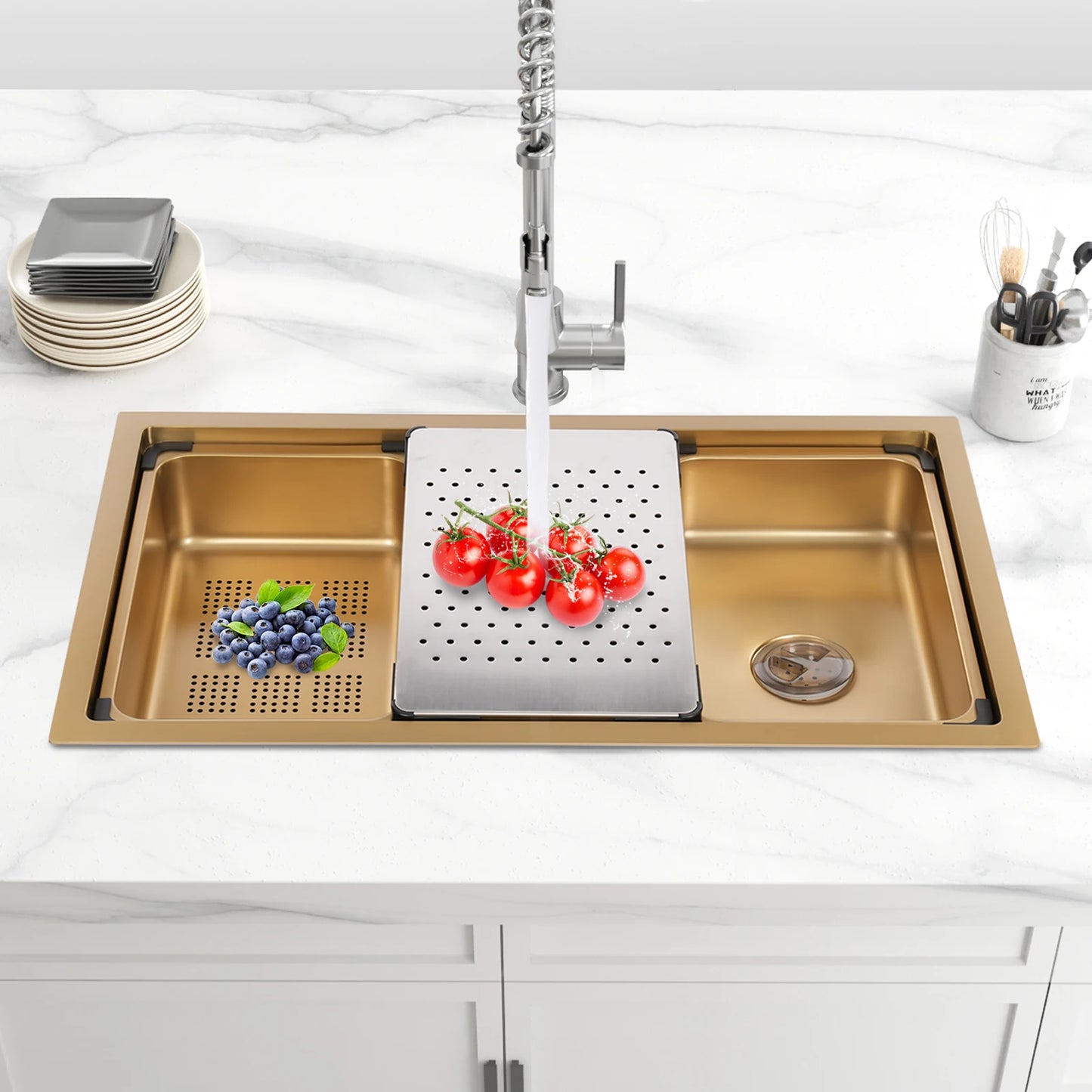 Gold 30 × 18 × 9 Inch 304 Stainless Steel Sink Undercarriage Kitchen Sink Stainless Steel Sink For Restaurants Dessert Shops Etc