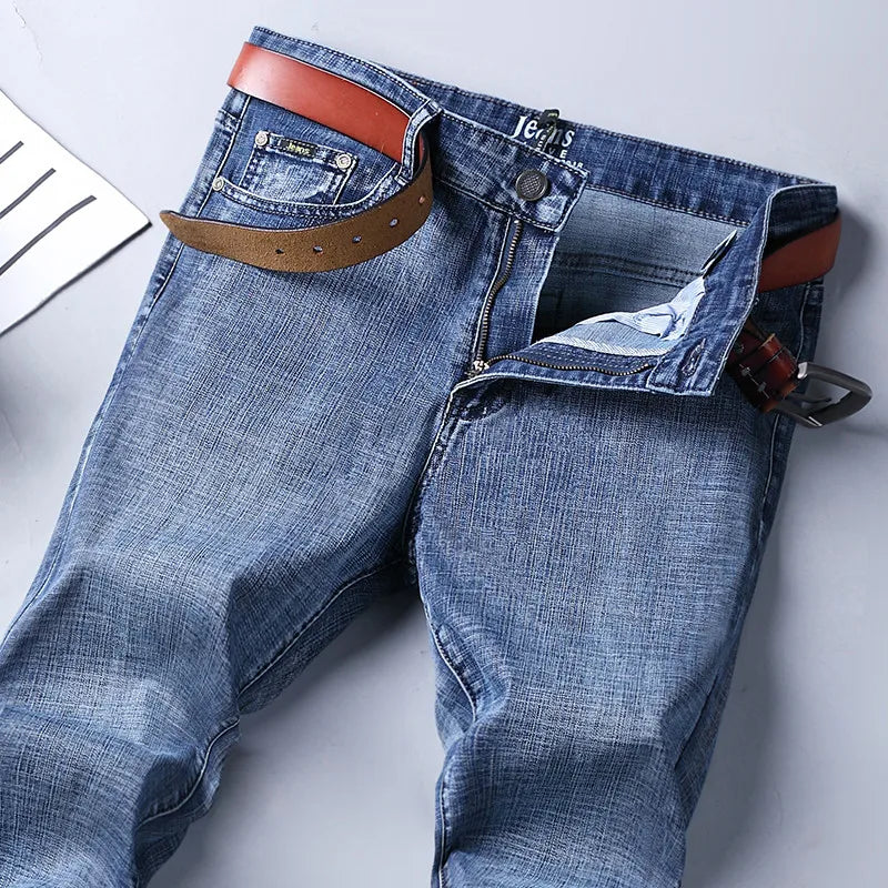 Male  All-match Brand Trousers Four Season Men's High Quality Jeans  Business Casual High Waist Denim Pants Simplicity Cool.