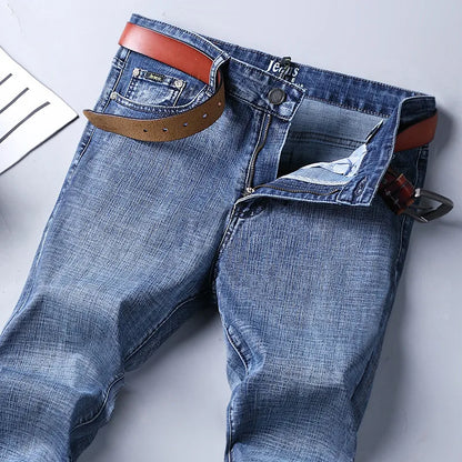 Male  All-match Brand Trousers Four Season Men's High Quality Jeans  Business Casual High Waist Denim Pants Simplicity Cool.