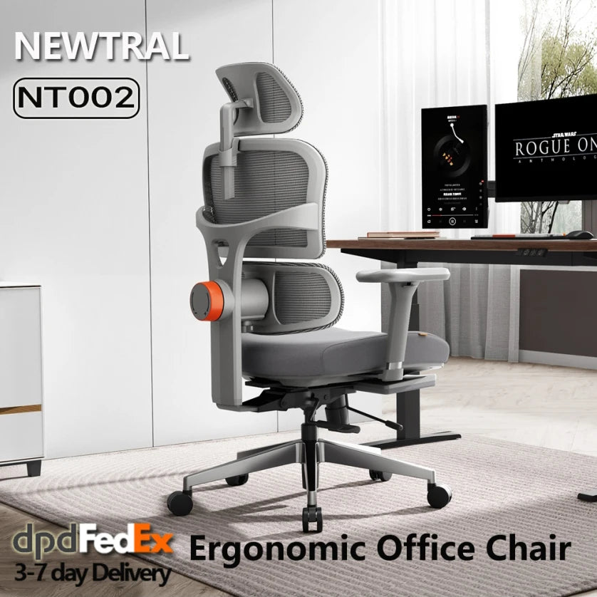 NEWTRAL NT002 Ergonomischer Bürostuhl mit Fußstütze, adaptiver Lordosenstütze, 3D Armlehne und Verstellbare Kopfstütze, Schreibtischstuhl aus Mesh für Büro