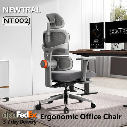 NEWTRAL NT002 Ergonomischer Bürostuhl mit Fußstütze, adaptiver Lordosenstütze, 3D Armlehne und Verstellbare Kopfstütze, Schreibtischstuhl aus Mesh für Büro