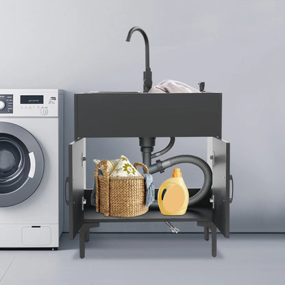 Schwarz/weißes unabhängiges Waschbecken mit Schrank, Küchenspüle aus Edelstahl mit 360° °   Drehbarer Wasserhahn für Badezimmer, Waschbecken