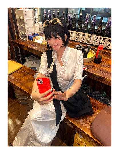 Genayooa Korean Style Casual Shirt Women Three Quarter Striped Shirts 2000s Japanese Y2k Vintage Tops Slim Retro Shirts Summer.